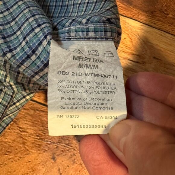 Wrangler Riata Western Shirt Medium Blue Plaid Shirt Sleeve Button Down Cowboy - Picture 9 of 9